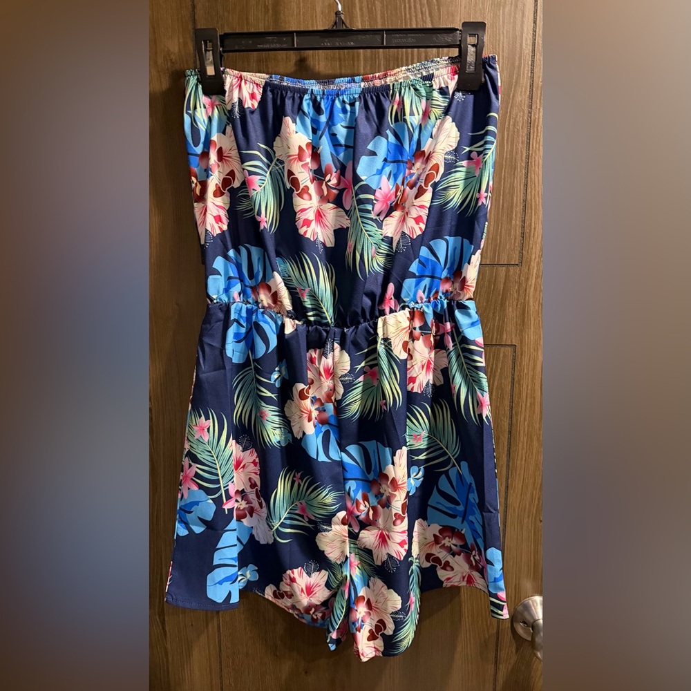 SHEIN Tropical Print Strapless Jumpsuit